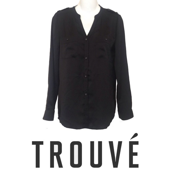 Trouve Slim Sleek Modern Button Down Blouse Top - Picture 2 of 7